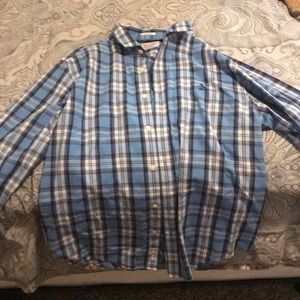 Blue and white striped button up